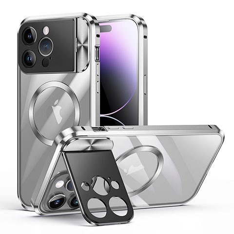 Custodia Lusso Metallo Laterale e Plastica Cover con Mag-Safe Magnetic LK4 per Apple iPhone 16 Pro Max Argento