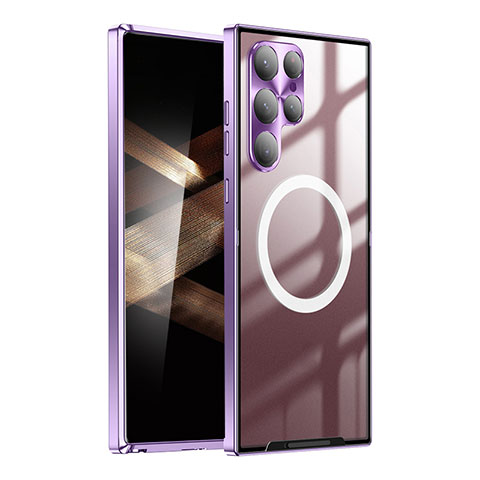 Custodia Lusso Metallo Laterale e Plastica Cover con Mag-Safe Magnetic P01 per Samsung Galaxy S24 Ultra 5G Viola