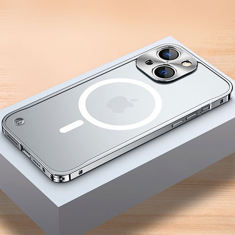 Custodia Lusso Metallo Laterale e Plastica Cover con Mag-Safe Magnetic QC1 per Apple iPhone 14 Argento