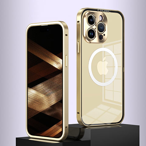 Custodia Lusso Metallo Laterale e Plastica Cover con Mag-Safe Magnetic QC5 per Apple iPhone 16 Pro Max Oro