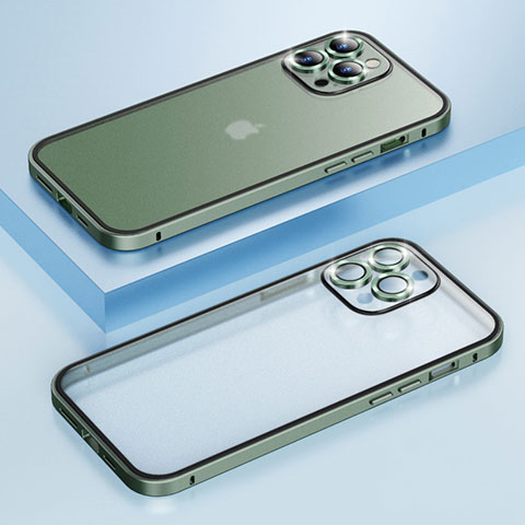 Custodia Lusso Metallo Laterale e Plastica Cover LF3 per Apple iPhone 14 Pro Verde