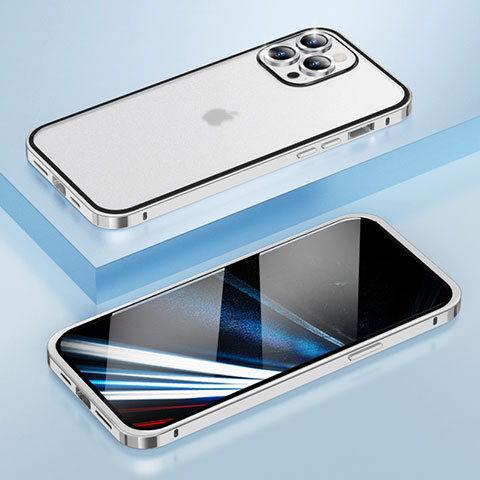 Custodia Lusso Metallo Laterale e Plastica Cover LF4 per Apple iPhone 13 Pro Argento