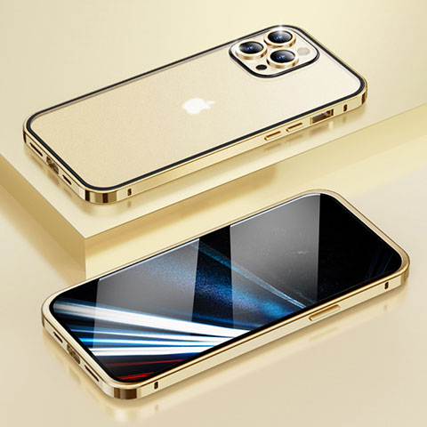 Custodia Lusso Metallo Laterale e Plastica Cover LF4 per Apple iPhone 13 Pro Max Oro