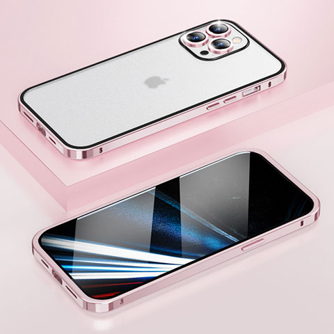 Custodia Lusso Metallo Laterale e Plastica Cover LF4 per Apple iPhone 14 Pro Max Oro Rosa