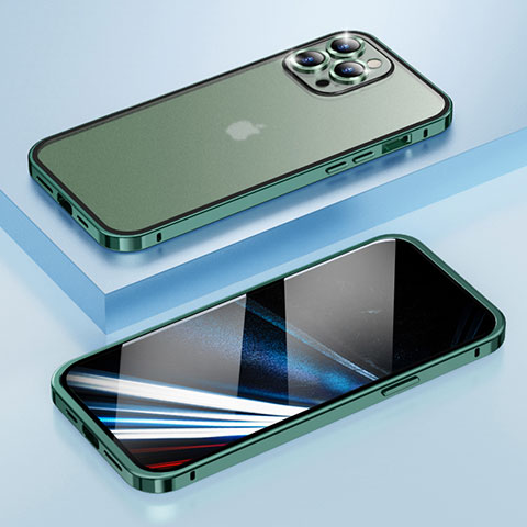 Custodia Lusso Metallo Laterale e Plastica Cover LF4 per Apple iPhone 14 Pro Verde