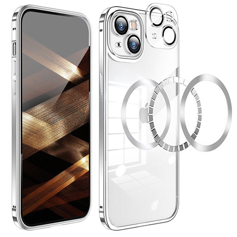 Custodia Lusso Metallo Laterale e Plastica Cover LF5 per Apple iPhone 15 Plus Argento