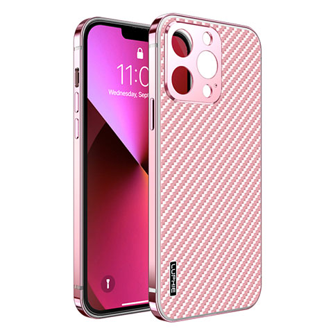 Custodia Lusso Metallo Laterale e Plastica Cover LF6 per Apple iPhone 13 Pro Max Oro Rosa