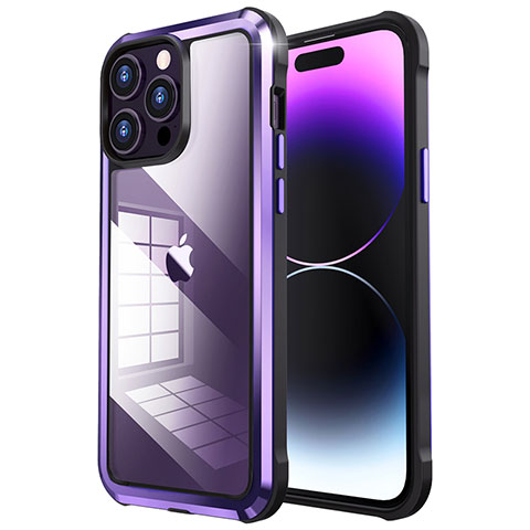 Custodia Lusso Metallo Laterale e Plastica Cover LF6 per Apple iPhone 14 Pro Viola