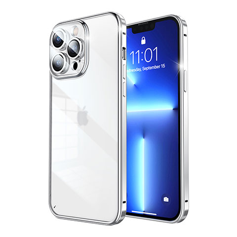 Custodia Lusso Metallo Laterale e Plastica Cover LF7 per Apple iPhone 13 Pro Argento