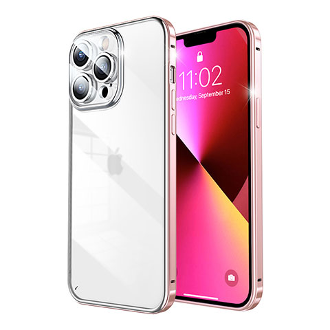 Custodia Lusso Metallo Laterale e Plastica Cover LF7 per Apple iPhone 13 Pro Oro Rosa