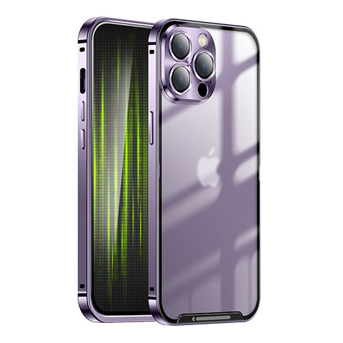 Custodia Lusso Metallo Laterale e Plastica Cover LK1 per Apple iPhone 13 Pro Viola