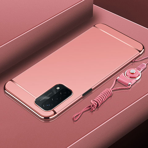 Custodia Lusso Metallo Laterale e Plastica Cover P01 per Oppo A74 5G Oro Rosa