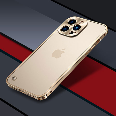 Custodia Lusso Metallo Laterale e Plastica Cover QC1 per Apple iPhone 13 Pro Oro