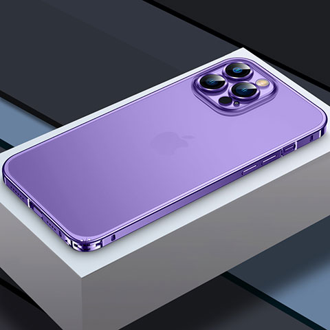 Custodia Lusso Metallo Laterale e Plastica Cover QC3 per Apple iPhone 13 Pro Max Viola