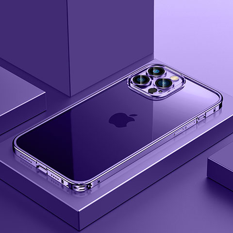 Custodia Lusso Metallo Laterale e Plastica Cover QC4 per Apple iPhone 13 Pro Max Viola