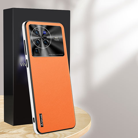 Custodia Lusso Pelle Cover AT1 per Vivo X80 Pro 5G Arancione