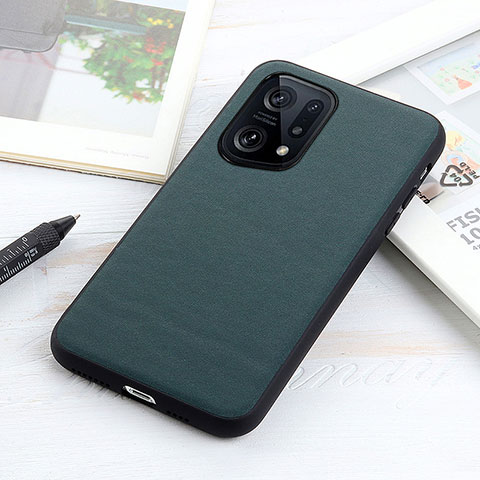 Custodia Lusso Pelle Cover B01H per Oppo Find X5 5G Verde