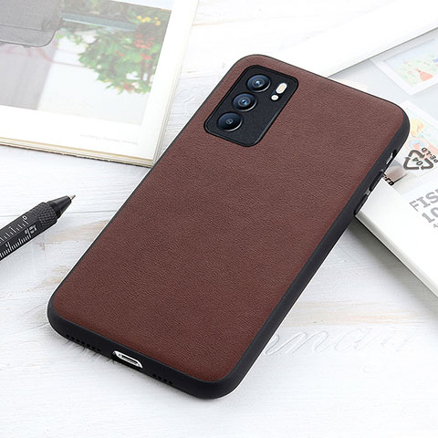 Custodia Lusso Pelle Cover B01H per Oppo Reno6 5G Marrone