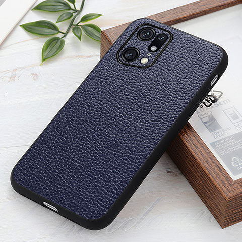 Custodia Lusso Pelle Cover B02H per Oppo Find X5 Pro 5G Blu