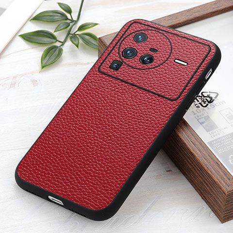 Custodia Lusso Pelle Cover B02H per Vivo X80 Pro 5G Rosso