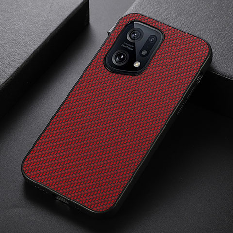 Custodia Lusso Pelle Cover B05H per Oppo Find X5 5G Rosso