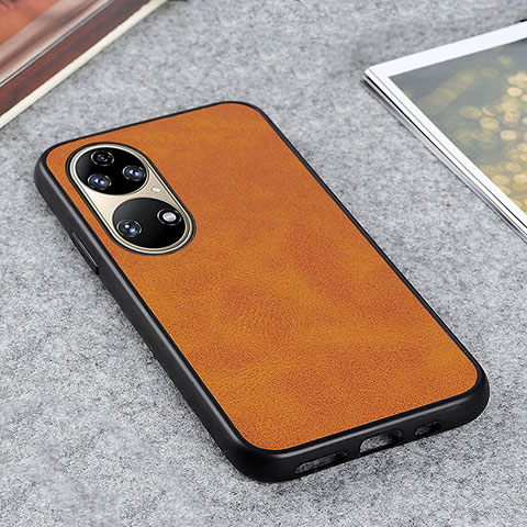 Custodia Lusso Pelle Cover B08H per Huawei P50 Pro Marrone