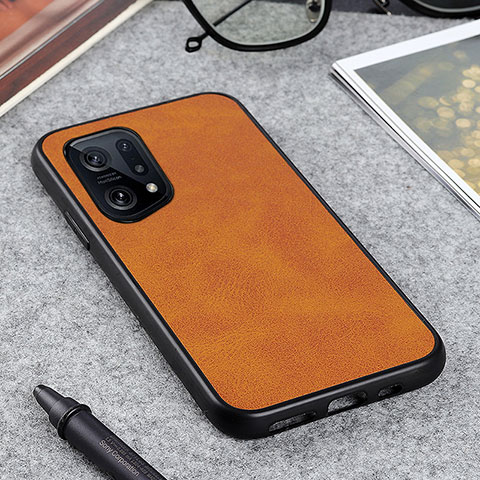 Custodia Lusso Pelle Cover B08H per Oppo Find X5 5G Marrone