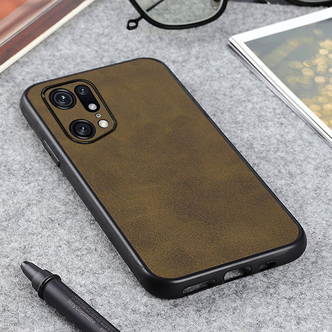 Custodia Lusso Pelle Cover B08H per Oppo Find X5 Pro 5G Verde