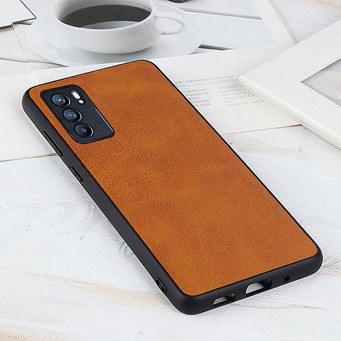 Custodia Lusso Pelle Cover B08H per Oppo Reno6 5G Marrone