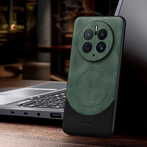 Custodia Lusso Pelle Cover con Mag-Safe Magnetic LD1 per Huawei Mate 50 Pro Verde