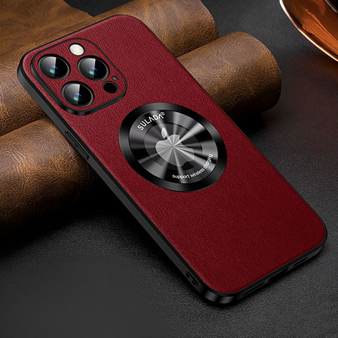 Custodia Lusso Pelle Cover con Mag-Safe Magnetic LD2 per Apple iPhone 13 Pro Rosso