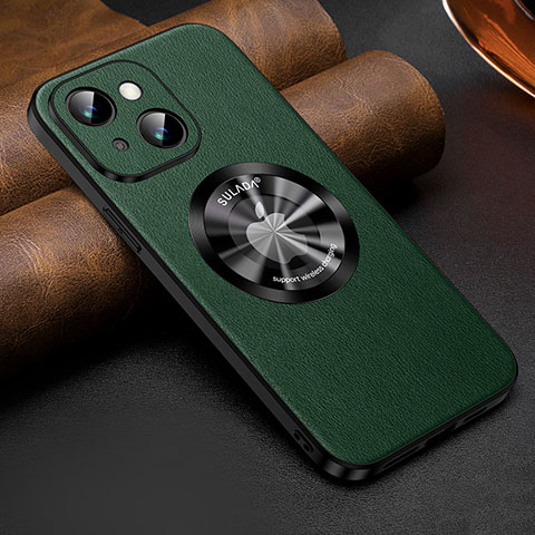 Custodia Lusso Pelle Cover con Mag-Safe Magnetic LD2 per Apple iPhone 15 Verde