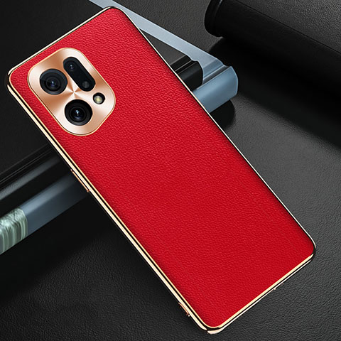 Custodia Lusso Pelle Cover GS1 per Oppo Find X5 5G Rosso