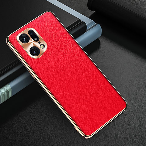 Custodia Lusso Pelle Cover GS1 per Oppo Find X5 Pro 5G Rosso