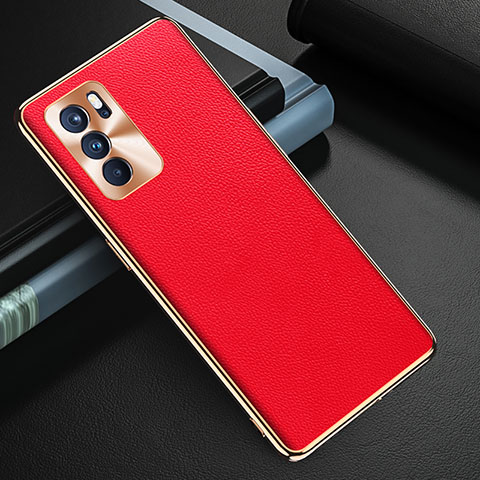 Custodia Lusso Pelle Cover GS1 per Oppo Reno6 Pro 5G India Rosso