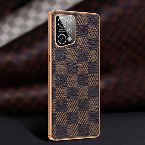 Custodia Lusso Pelle Cover JB1 per Oppo Find X5 5G Marrone