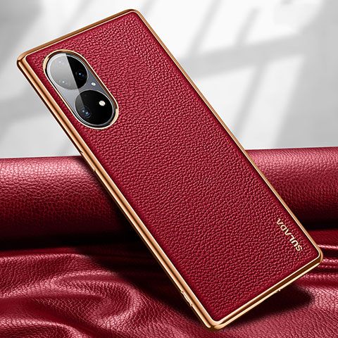 Custodia Lusso Pelle Cover LD1 per Huawei P50 Pro Rosso