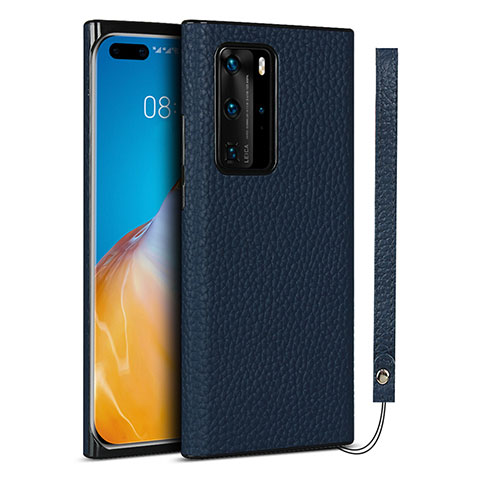 Custodia Lusso Pelle Cover N02 per Huawei P40 Pro Blu