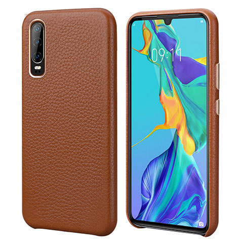 Custodia Lusso Pelle Cover P03 per Huawei P30 Marrone