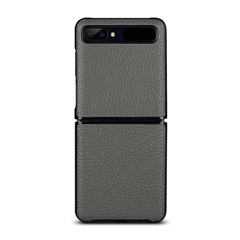 Custodia Lusso Pelle Cover per Samsung Galaxy Z Flip 5G Grigio