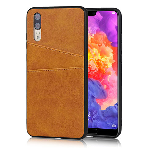 Custodia Lusso Pelle Cover R03 per Huawei P20 Arancione