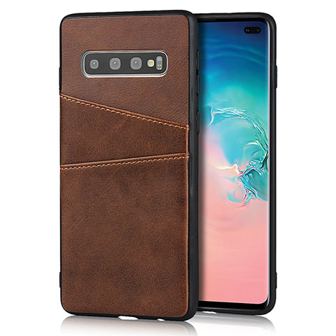 Custodia Lusso Pelle Cover R06 per Samsung Galaxy S10 Plus Marrone