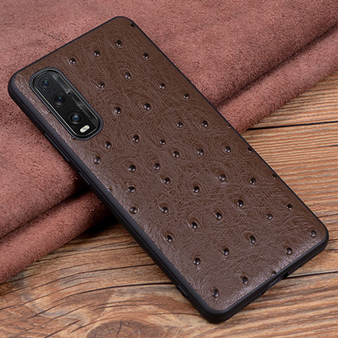 Custodia Lusso Pelle Cover S01 per Oppo Find X2 Marrone