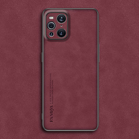 Custodia Lusso Pelle Cover S01 per Oppo Find X3 Pro 5G Rosso