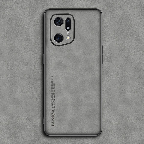 Custodia Lusso Pelle Cover S01 per Oppo Find X5 Pro 5G Grigio