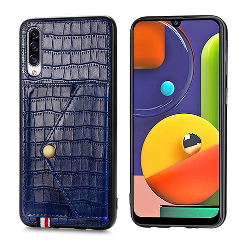 Custodia Lusso Pelle Cover S01D per Samsung Galaxy A50 Blu