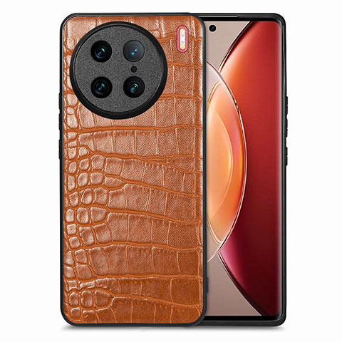 Custodia Lusso Pelle Cover S01D per Vivo X90 Pro 5G Marrone