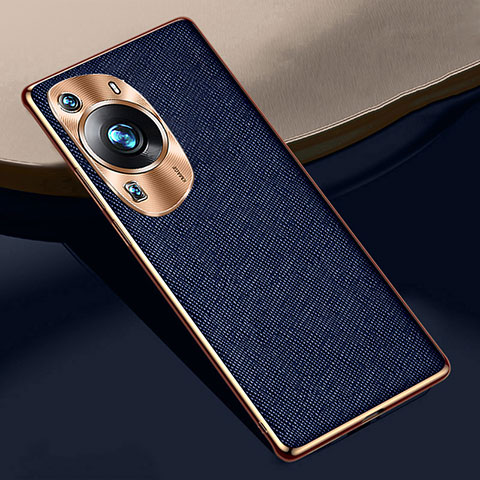 Custodia Lusso Pelle Cover S02 per Huawei P60 Pro Blu