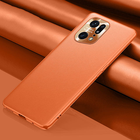 Custodia Lusso Pelle Cover S02 per Oppo Find X5 Pro 5G Arancione