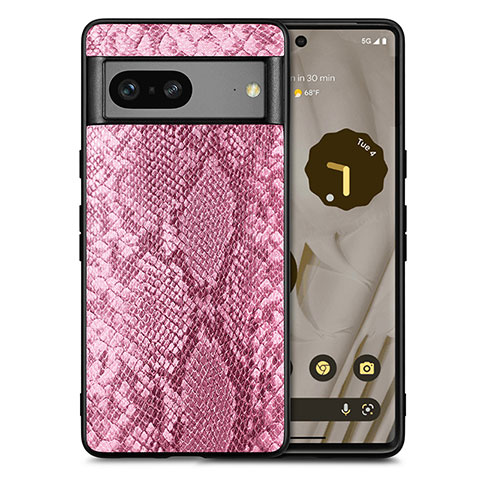 Custodia Lusso Pelle Cover S02D per Google Pixel 7a 5G Rosa Caldo